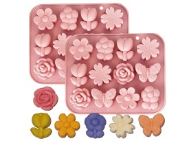 Molde silicona 10 flores y 2 mariposas 